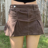 Hoombox 2000s Retro Dark Academia Mini Skirt E-girl Kawaii Preppy Harajuku Grunge Low Waist Skirt 90s Vintage Gothic Goth Emo Streetwear