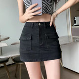 Korean High Wiast Denim Mini Skirt Women Sexy Hot Girl Tight Bag Hip Skirts Female Slim Anti-Glare Short Skirts Female