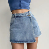 Hoombox Mini Denim Skirts Women Slim Chic Vintage New Summer Asymmetrical Hotsweet Streetwear Design Ulzzang Student Harajuku Y2k Faldas