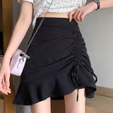 Hoombox Korean Fashion Mini Skirt Women Cute Sexy Elastic Waist A-line Ruffles Patchwork Mini Skirt Preppy Style Summer Girl