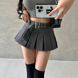 Hoombox Summer Skorts High-quality Sexy A-LINE Safety Skirts Pleated Skirt Half Length Short Skirt Belt Fashion Women