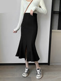 Hoombox High Waist Black Skirt Women Solid Color Mermaid Skirt Female Autumn Elegant Office Lady Midi Skirts Womens Split S-XL