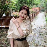 Hoombox French Shirt Top Short Skirt Set Women Outfits Autumn Spring High-end Elegant Office Lady Gentle Retro Skirt Two Piece Suit