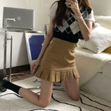 Korean Fashion Pleated Mini Skirt Women Cute Casual Preppy Style High Waist Solid A-line Short Skirt for Girls Summer