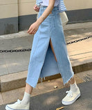 Hoombox Maxi Jeans Sexy Skirt Women Denim Long Skirts Female Summer Vintage Maxi Skirt Side Split Denim Skirt Women Long Korean