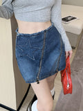 Hoombox Vintage Denim Mini Skirt Women Solid High Waist A-line Zipper Distressed Streetwear Jean Skirt 2000s Fashion Summer