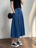 Hoombox New Spring Summer Denim Skirts Women Casual High Waist A-line Skirts Lady Loose Vintage Dark Blue Skirts