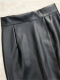 Hoombox Black PU Faxu Leather Women's Wrap Skirts New Autumn Winter High Waist Front Split Sheath Pencil Skirts Female