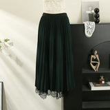 Hoombox Autumn Winter Skirts Women Chic Fashion Elegant High Waist Two Sides Available Pleated Lace Long Skirts Ladies Bottoms