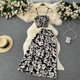 Hoombox Women Dress Set New Summer Vacation Fashion Floral Print Straps Crop Tops + Long Skirts Outfits Beach 2Pcs Suits