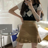 Korean Fashion Pleated Mini Skirt Women Cute Casual Preppy Style High Waist Solid A-line Short Skirt for Girls Summer