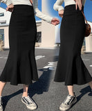 Hoombox High Waist Black Skirt Women Solid Color Mermaid Skirt Female Autumn Elegant Office Lady Midi Skirts Womens Split S-XL