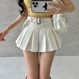 Hoombox Summer Skorts High-quality Sexy A-LINE Safety Skirts Pleated Skirt Half Length Short Skirt Belt Fashion Women