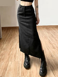 Hoombox Grunge Casual Tag Split Women Midi Skirts Mall Gothic Punk High Raise Slim Long Skirt Y2k Sexy Fashion Streetwear