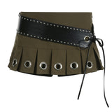 Hoombox Punk Style Eyelet Sexy Micro Skirts Cyber Gothic Y2k Low Waist Mini Skirt Pleated Streetwear Bottoms With Lace Up Belt