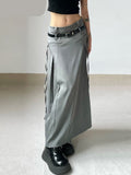 Hoombox Safari Style Tassel A-Line Skirt With Sashes Casual Streetwear Pockets Low-Waisted Maxi Skirts Women Autumn Winter