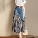 Hoombox Summer Irregular Jeans Skirts Women Korean Fashion High Waist Patchwork Tulle Skirt Woman Y2K Pockets Long Denim Skirts