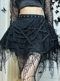 Spider Web Punk Mesh Tassel Mini Skirts Mall Gothic Grunge High Waist A-line Skirt For Women Eyelet Party Alt Clothes