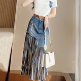 Hoombox Summer Irregular Jeans Skirts Women Korean Fashion High Waist Patchwork Tulle Skirt Woman Y2K Pockets Long Denim Skirts