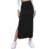 Hoombox Brown High Waisted Long Skirts Women Sexy Split Bodycon Maxi Skirt  Summer Female Elegant Casual Solid Skirt Streetwear