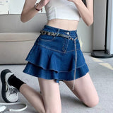 Hoombox Vintage Denim Mini Skirts Women Summer Sexy Solid Colour Ball Gown Skirts Jeans Female Casual Pocket Slim A-line Mini Skirts