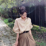 Hoombox French Shirt Top Short Skirt Set Women Outfits Autumn Spring High-end Elegant Office Lady Gentle Retro Skirt Two Piece Suit