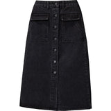 Hoombox Oversized Women Black Denim Skirts Autumn New High Waist Single Breasted  A-line Ladies Skirts Elegant Slit Midi Jean Skirts