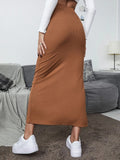 Hoombox Brown High Waisted Long Skirts Women Sexy Split Bodycon Maxi Skirt  Summer Female Elegant Casual Solid Skirt Streetwear