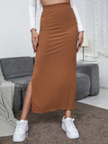 Hoombox Brown High Waisted Long Skirts Women Sexy Split Bodycon Maxi Skirt  Summer Female Elegant Casual Solid Skirt Streetwear