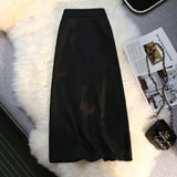 Hoombox Silk Satin Long Black Skirts for Women Elegant Ladies A Line Zipper Back Elastic Band Korean Fashion Luxury Midi Skirt