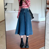 Hoombox High Waist Retro Blue Denim Skirts for Women New Irregular A-Line Long Skirt Woman Korean Trendy Daily Jean Skirts