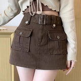 Korean Style High Waist Mini Skirt Women Fashion with Belt Short Culotte Skirts Y2K Streetwear Big Pocket Cargo Skirts