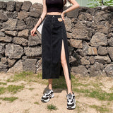 Hoombox Y2k Skirt юбка Woman Denim Skirts Jupe Women Jeans High Waist Calf Length Blue / Black Summer Clothes Streetwear