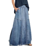 Hoombox Oversize Fashion Street Skirt Summer A Line Denim Skirt Women Autumn Sun Skirt Casual Solid High Waist Women's Long Skirt