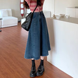 Hoombox High Waist Retro Blue Denim Skirts for Women New Irregular A-Line Long Skirt Woman Korean Trendy Daily Jean Skirts