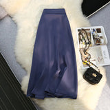 Hoombox Silk Satin Long Black Skirts for Women Elegant Ladies A Line Zipper Back Elastic Band Korean Fashion Luxury Midi Skirt