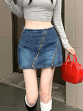 Hoombox Vintage Denim Mini Skirt Women Solid High Waist A-line Zipper Distressed Streetwear Jean Skirt 2000s Fashion Summer