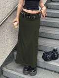 Hoombox Casual Basic Solid Long Straight Skirt Elegant Fashion Low Waisted Maxi Skirts Women Summer Streetwear Ladies 90S