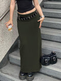 Hoombox Casual Basic Solid Long Straight Skirt Elegant Fashion Low Waisted Maxi Skirts Women Summer Streetwear Ladies 90S