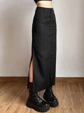 Hoombox Grunge Casual Tag Split Women Midi Skirts Mall Gothic Punk High Raise Slim Long Skirt Y2k Sexy Fashion Streetwear