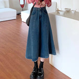 Hoombox High Waist Retro Blue Denim Skirts for Women New Irregular A-Line Long Skirt Woman Korean Trendy Daily Jean Skirts