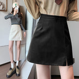 Hoombox Lady Fashion Sexy Mini Skirt Womens  PU Leather Skirts Female Casual Girls Black Plaid Skirt High waist skirt