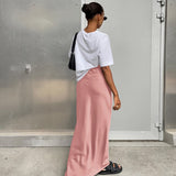 Elegant Satin Black Trumpet Skirt Fashion Slim High Waist Skirts Women Female Summer New Solid Office Lady Long Skirt