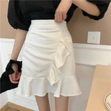 Hoombox Korean Fashion Mini Skirt Women Cute Sexy Elastic Waist A-line Ruffles Patchwork Mini Skirt Preppy Style Summer Girl