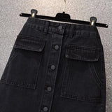 Hoombox Oversized Women Black Denim Skirts Autumn New High Waist Single Breasted  A-line Ladies Skirts Elegant Slit Midi Jean Skirts