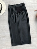 Hoombox Black PU Faxu Leather Women's Wrap Skirts New Autumn Winter High Waist Front Split Sheath Pencil Skirts Female