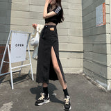 Hoombox Y2k Skirt юбка Woman Denim Skirts Jupe Women Jeans High Waist Calf Length Blue / Black Summer Clothes Streetwear