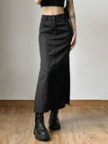 Hoombox Grunge Casual Tag Split Women Midi Skirts Mall Gothic Punk High Raise Slim Long Skirt Y2k Sexy Fashion Streetwear