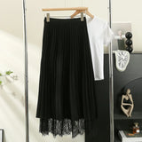 Hoombox Autumn Winter Skirts Women Chic Fashion Elegant High Waist Two Sides Available Pleated Lace Long Skirts Ladies Bottoms