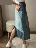 Hoombox Women Long Denim Skirts Vintage Back Slit High Waist Jean Skirt 2024 Bodycon Maxi Blue Straight Denim Skirts For Women